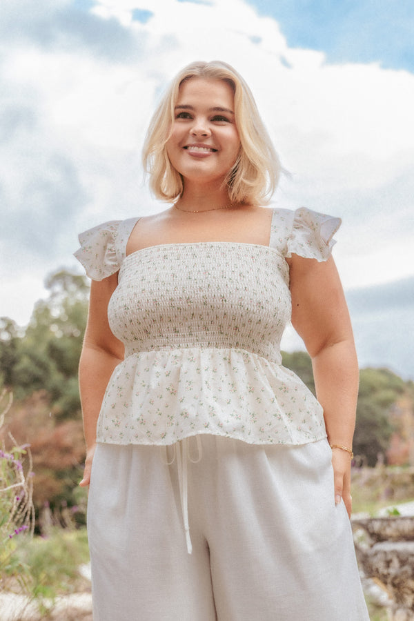 TOPS Remira Smocked Ruffle Top - White Betty