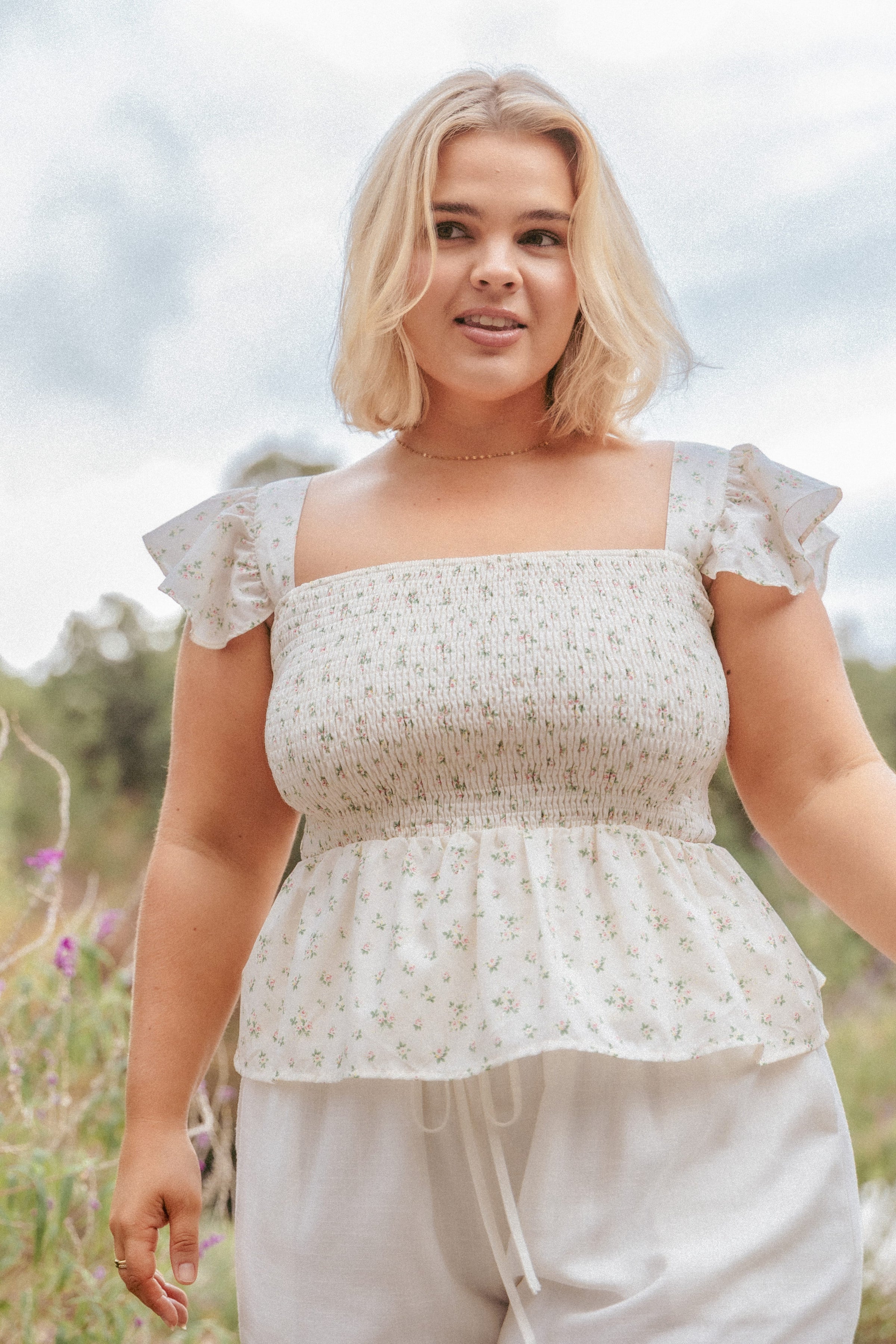 TOPS Remira Smocked Ruffle Top - White Betty
