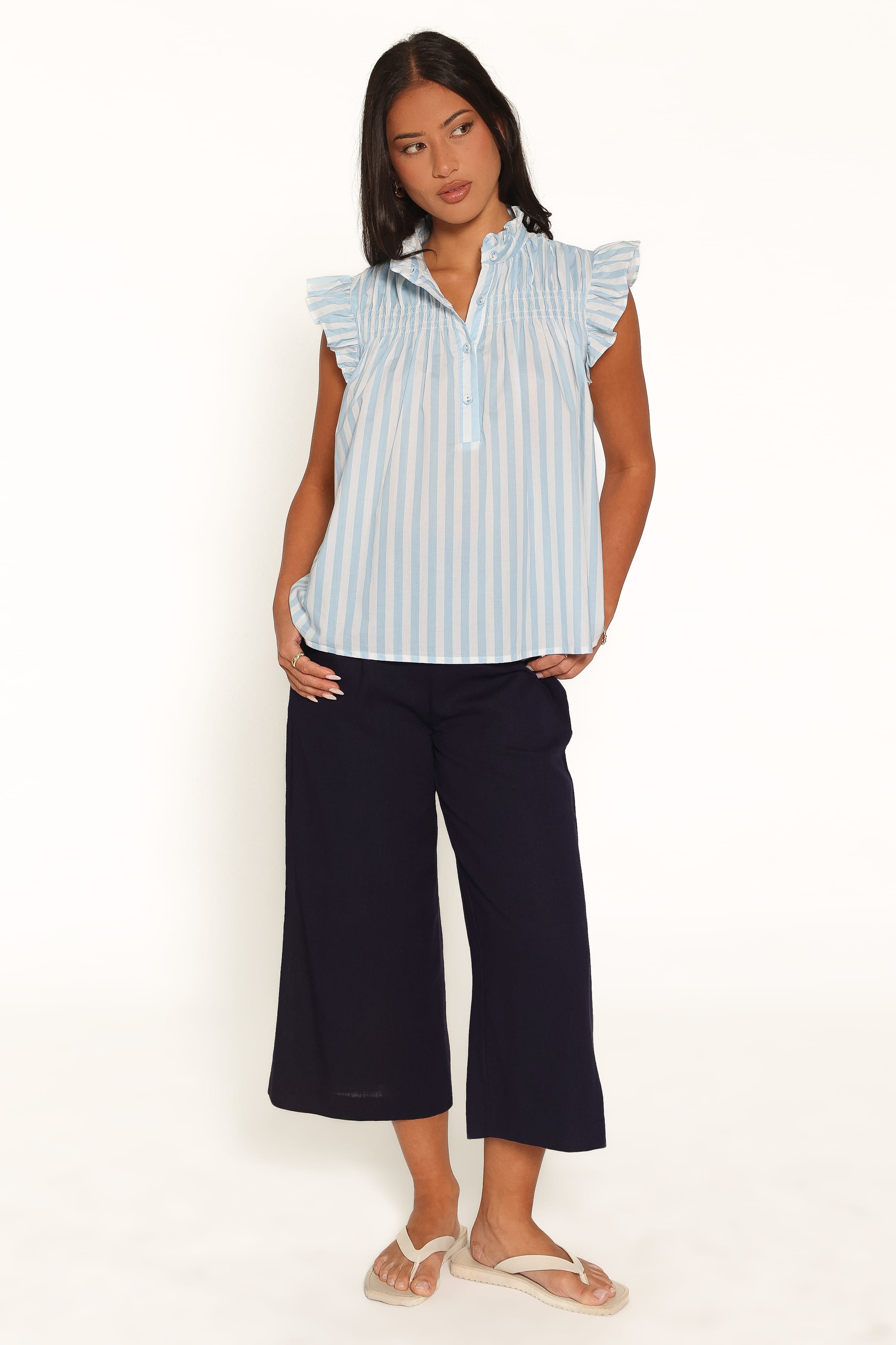 TOPS Riella Sleeveless Shirt - Blue/White Stripe
