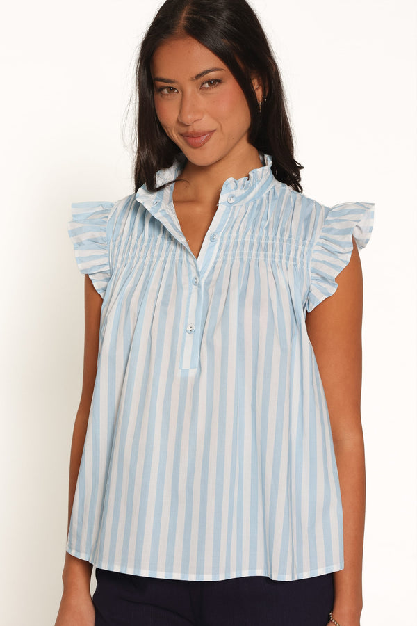 TOPS Riella Sleeveless Shirt - Blue/White Stripe
