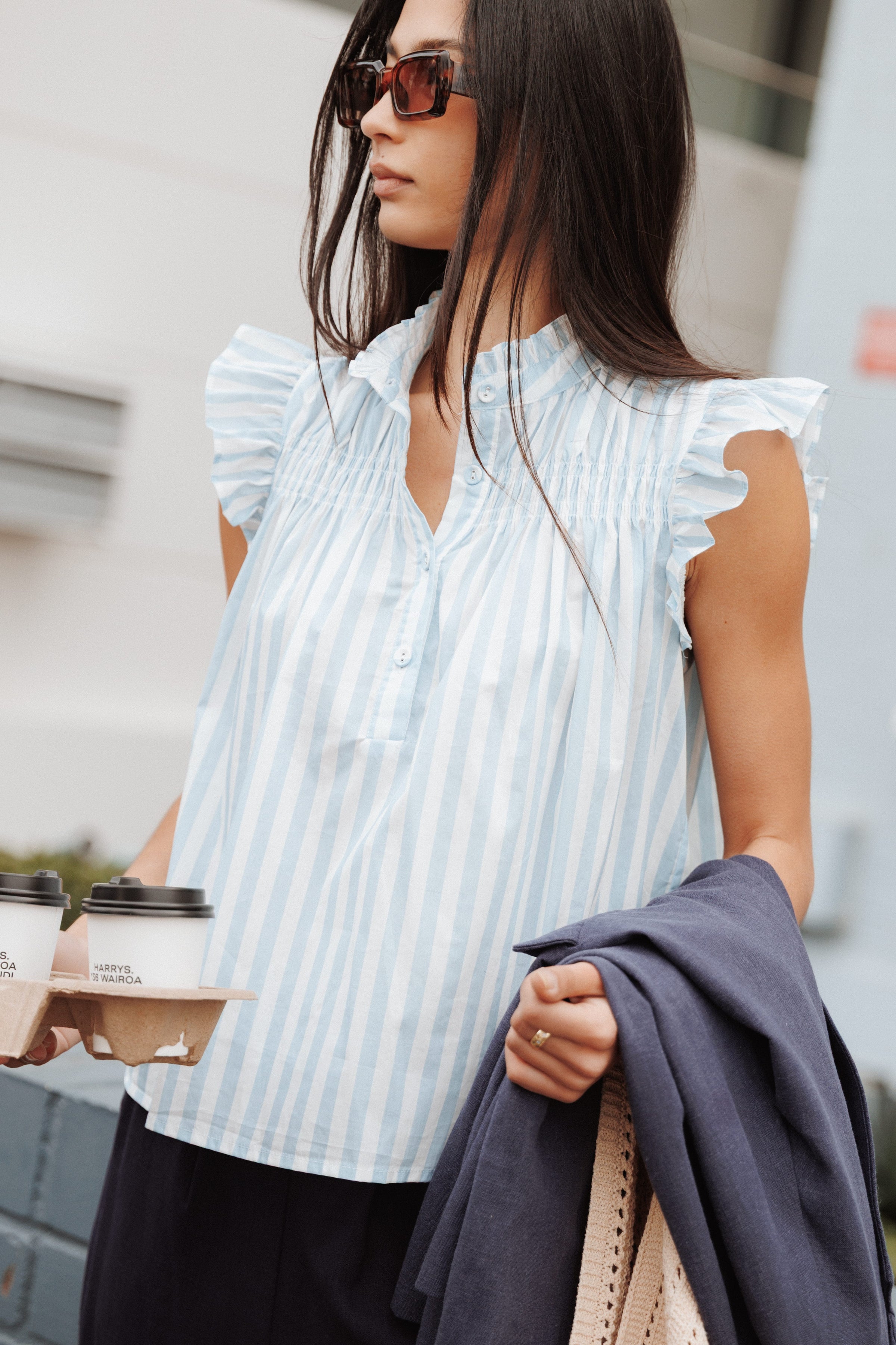 TOPS Riella Sleeveless Shirt - Blue/White Stripe