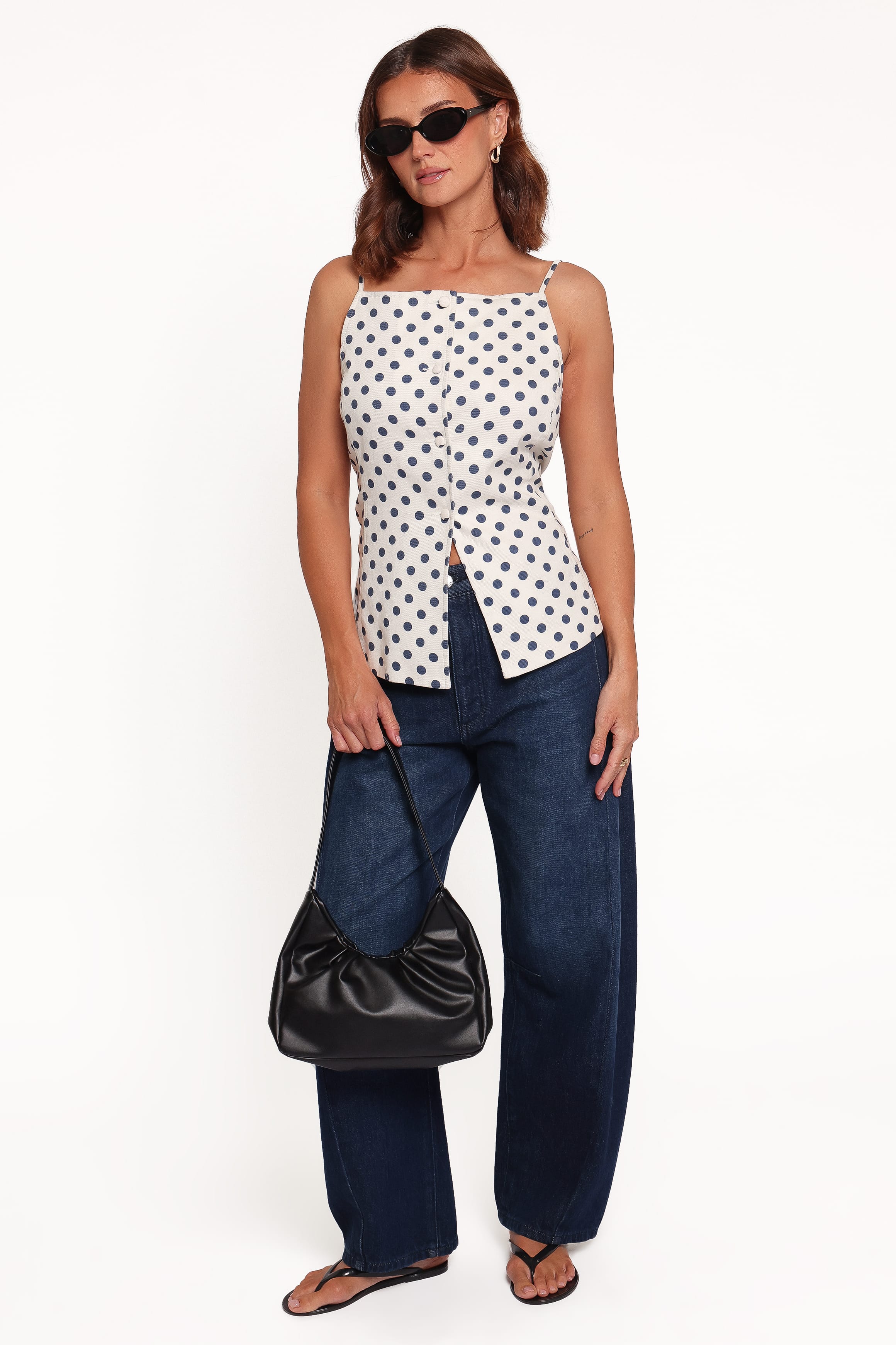 TOPS Robbie Vest Top - Cream/Blue Dot