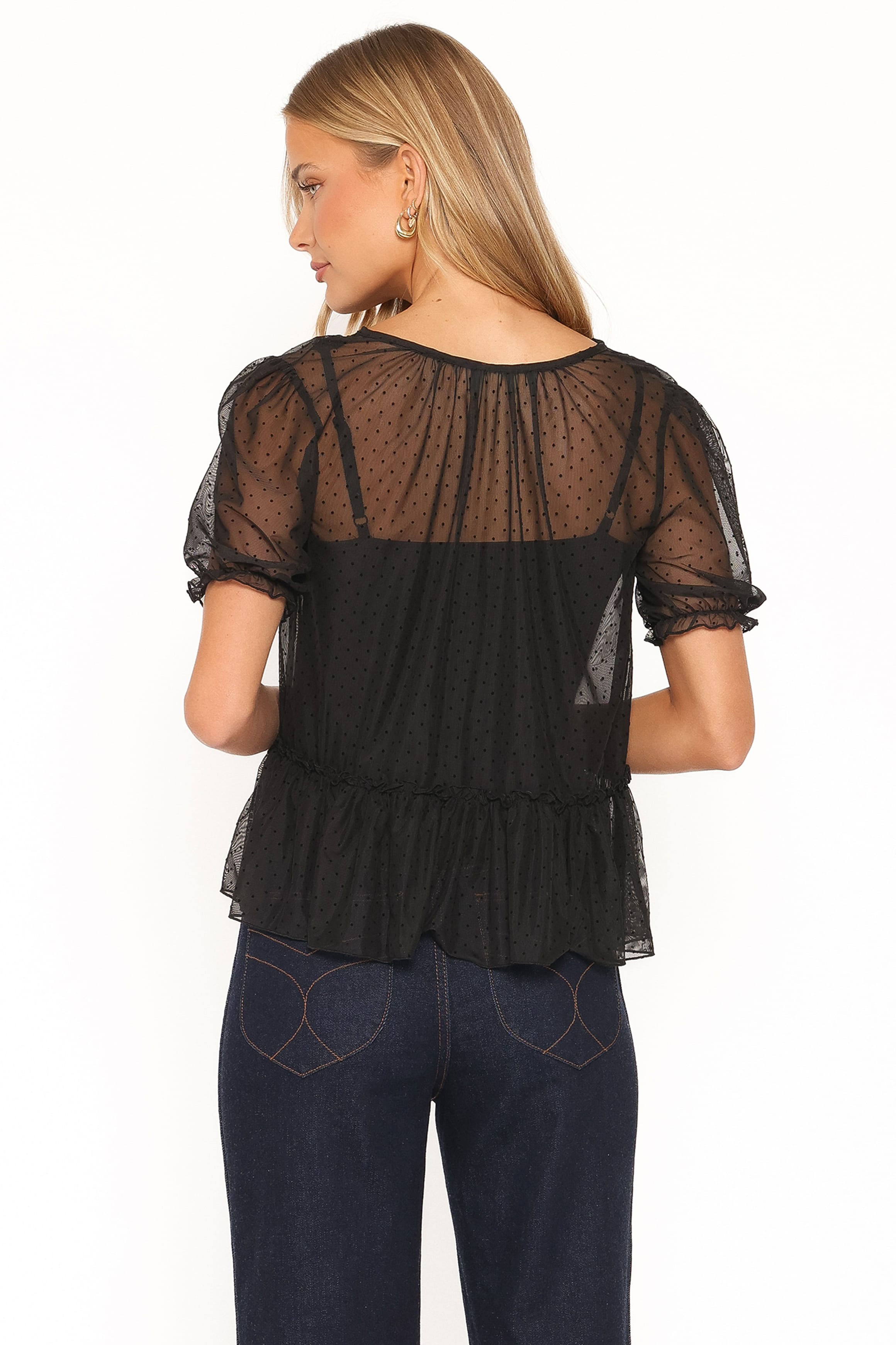TOPS Ryan Tiered Sheer Top - Black