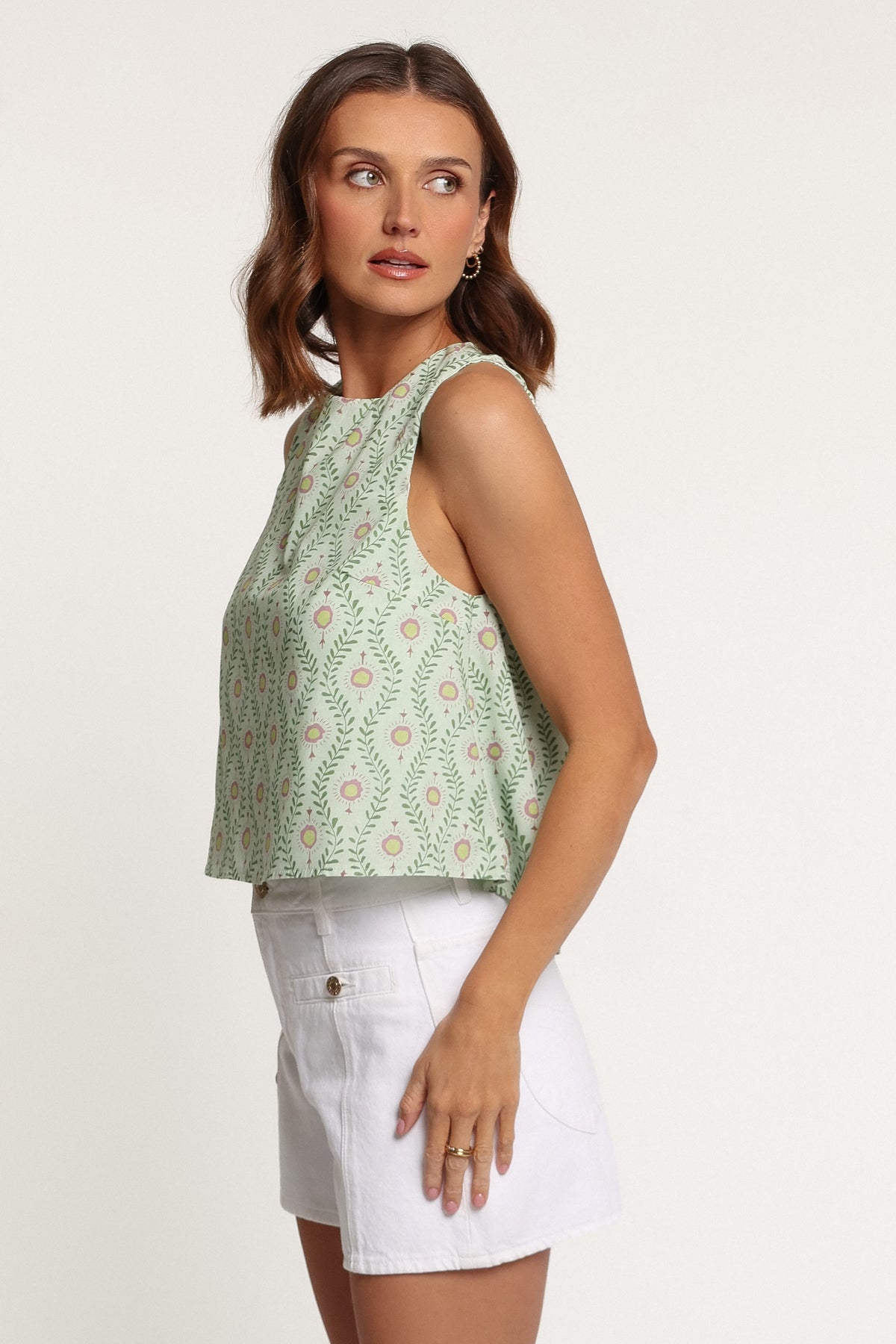 TOPS Stevie Aline Top - Green Pink Geo