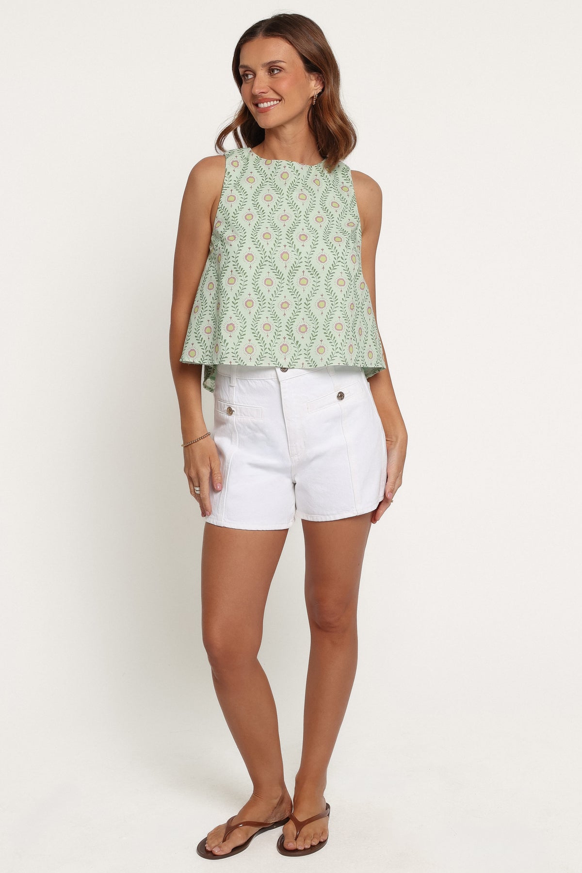 TOPS Stevie Aline Top - Green Pink Geo