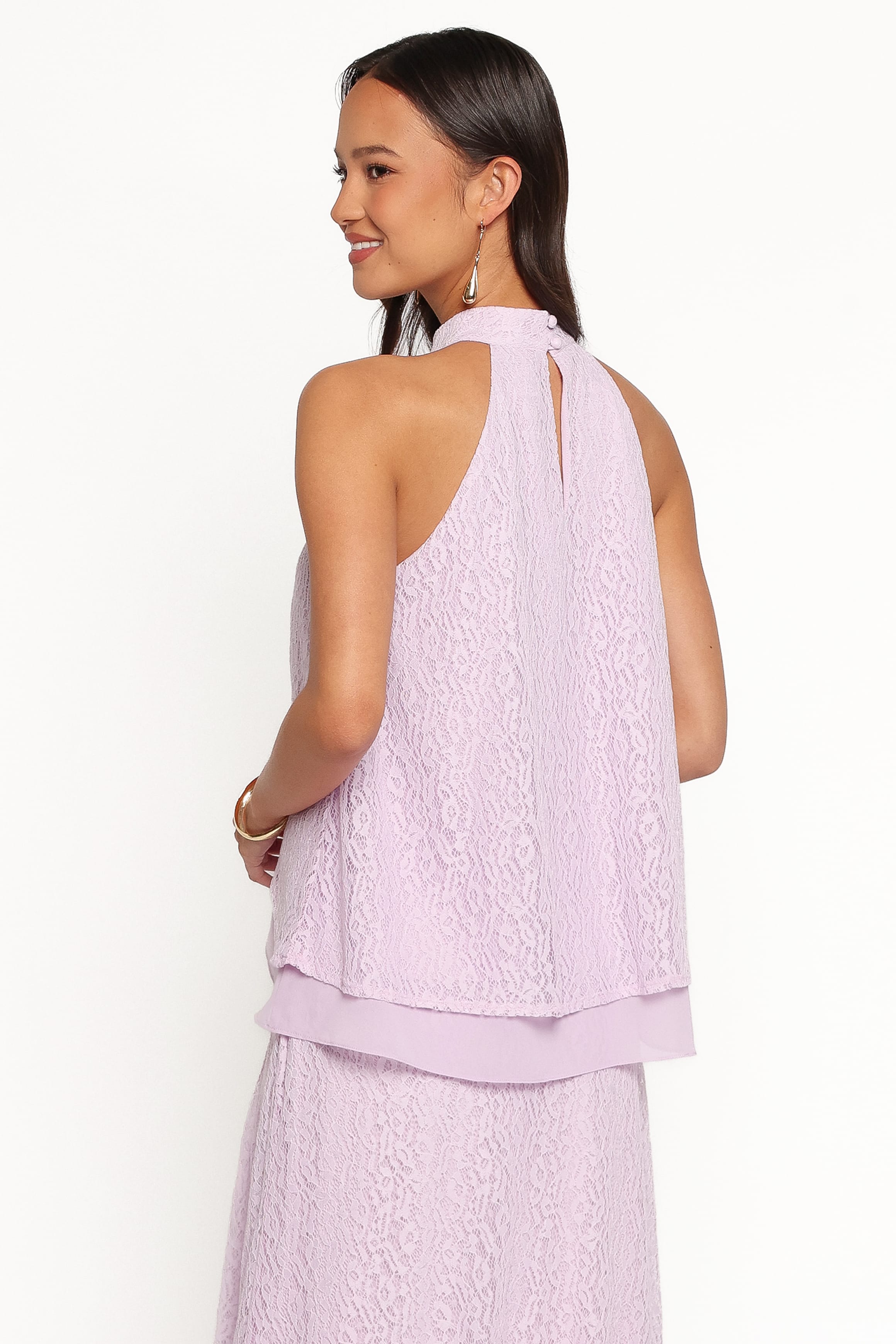 TOPS Tracy Halter Top - Lilac Lace