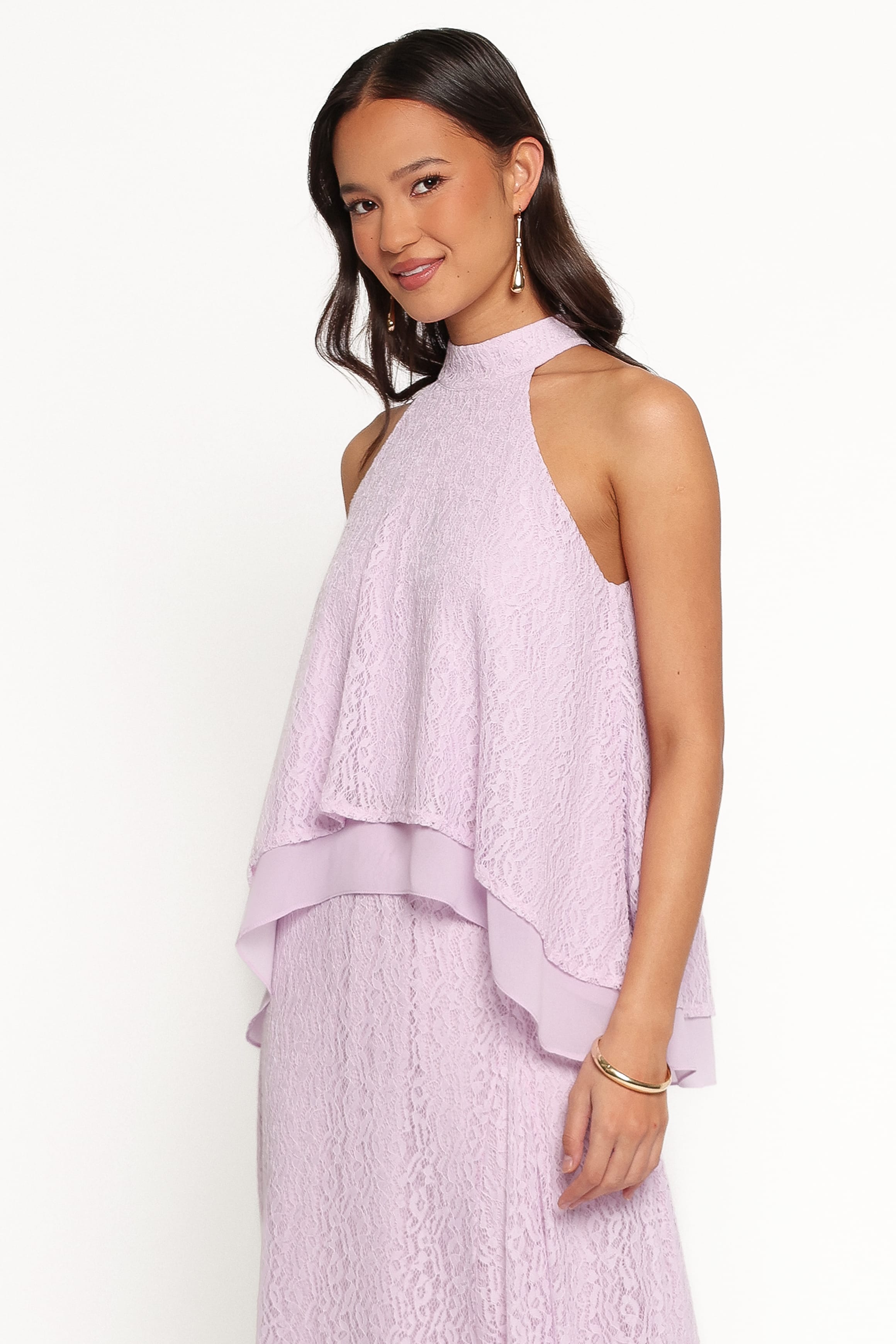 TOPS Tracy Halter Top - Lilac Lace