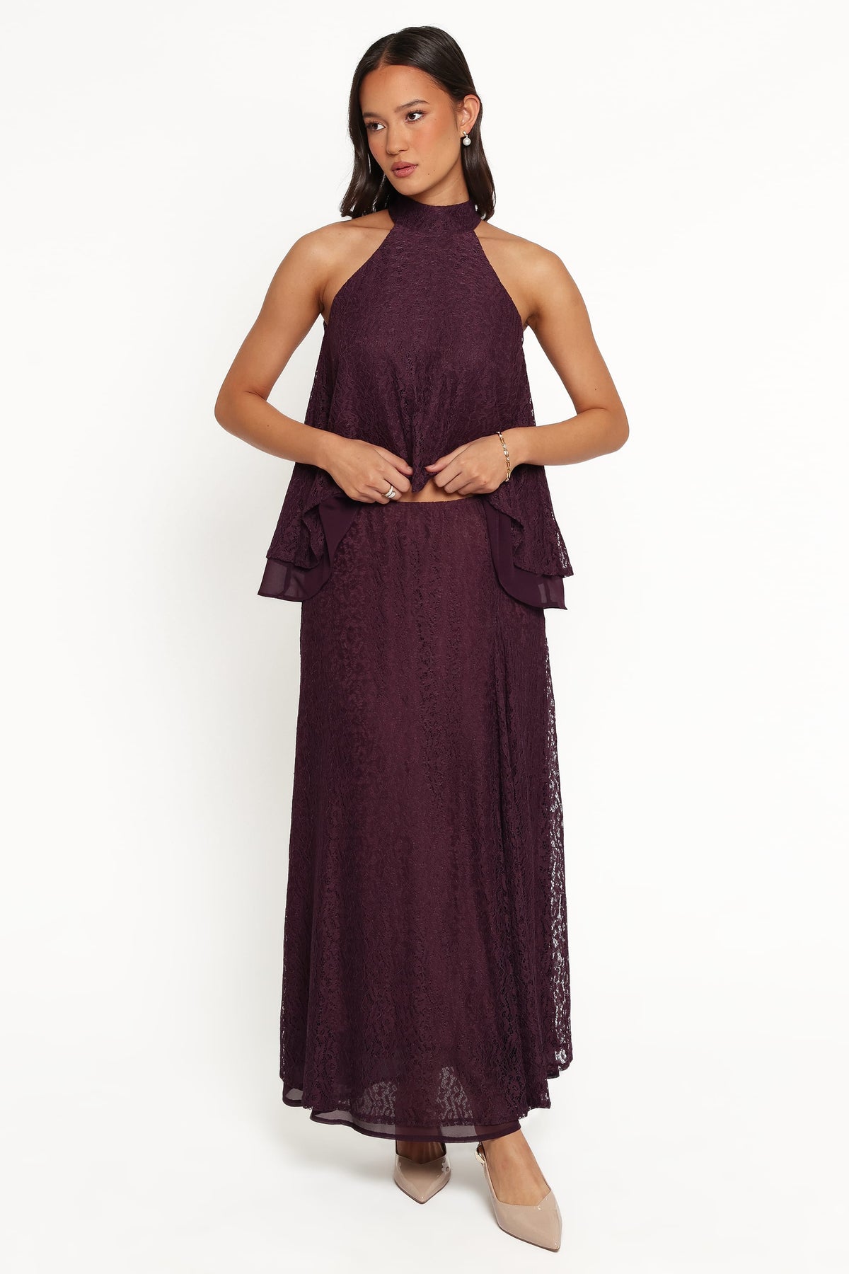 TOPS Tracy Halter Top - Plum Lace