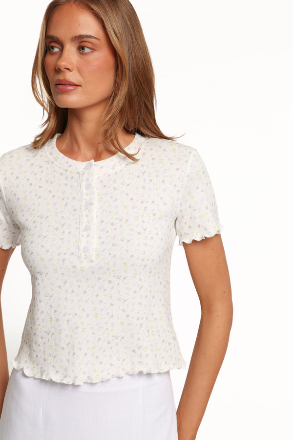 TOPS Walsh Knit Top - White Ditsy Floral