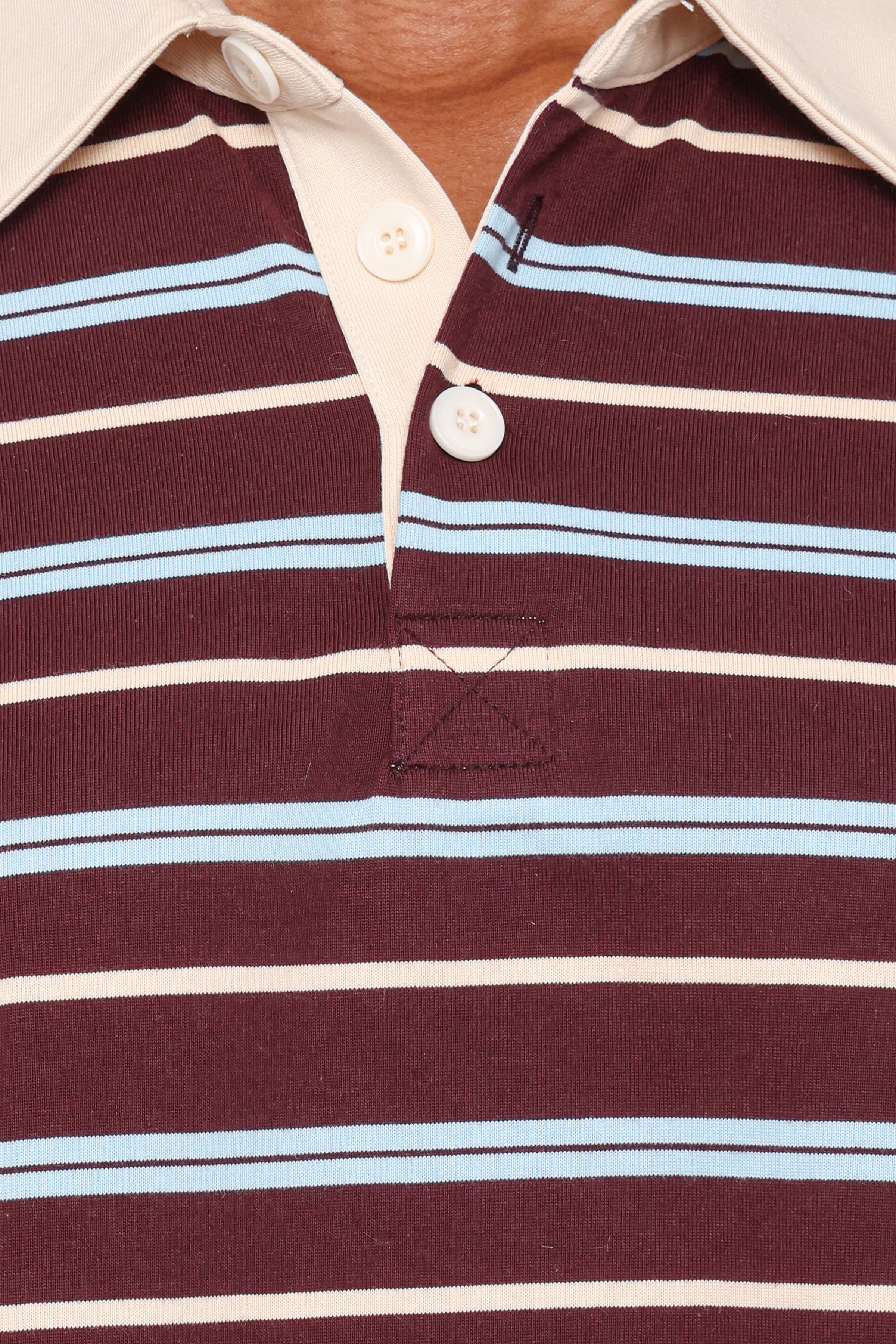 TOPS Yolande Polo Long Sleeve Top - Brown Stripe