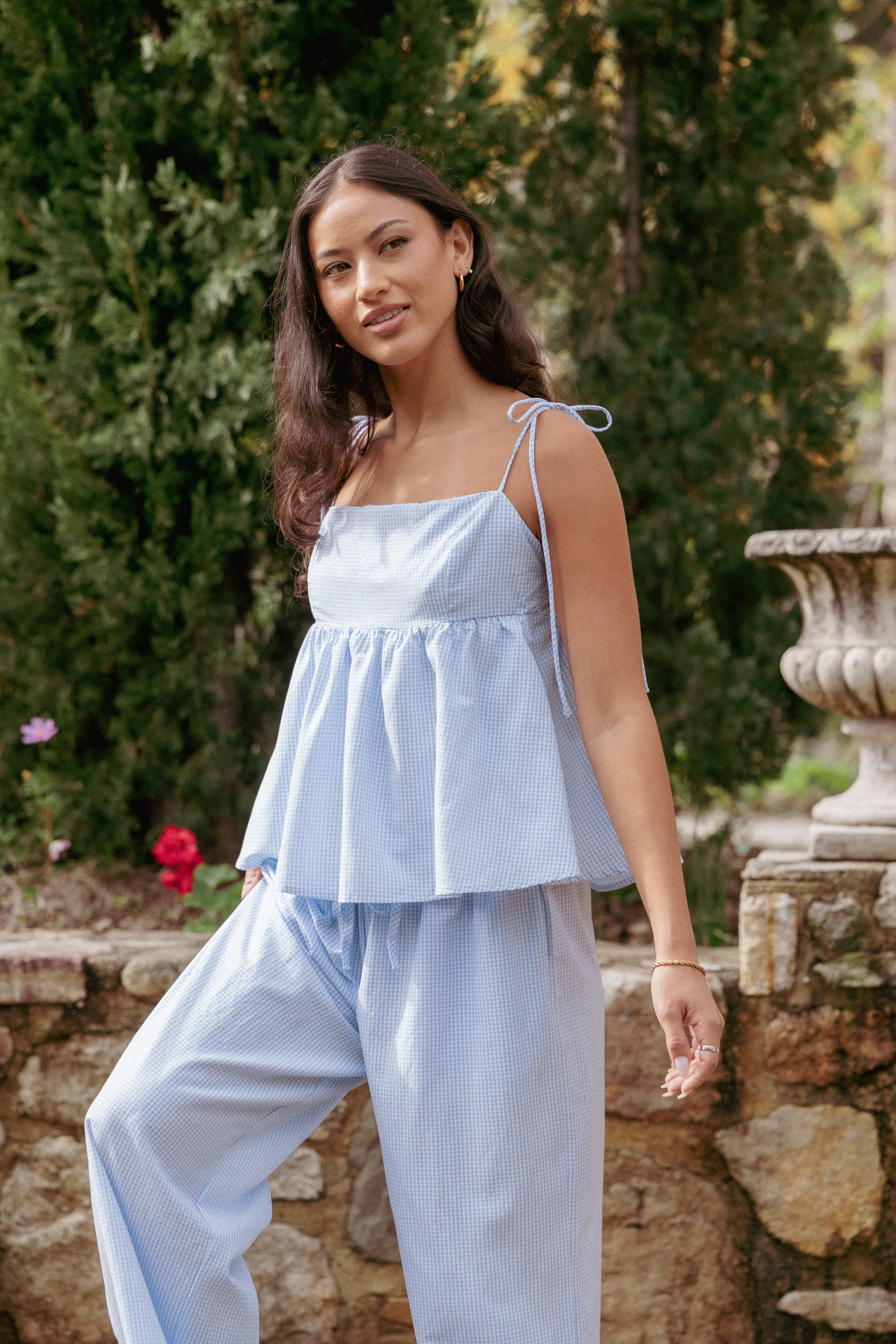 Zephyra Baby Doll Top - Blue Gingham | Petal & Pup