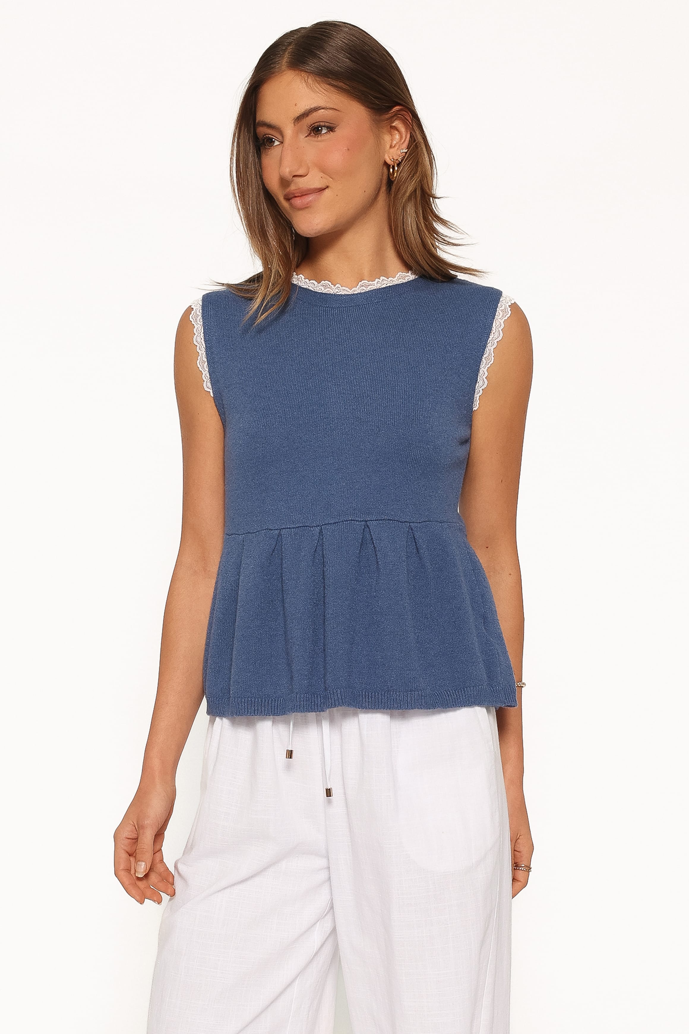 TOPS Zivia Knit Peplum Top - Blue