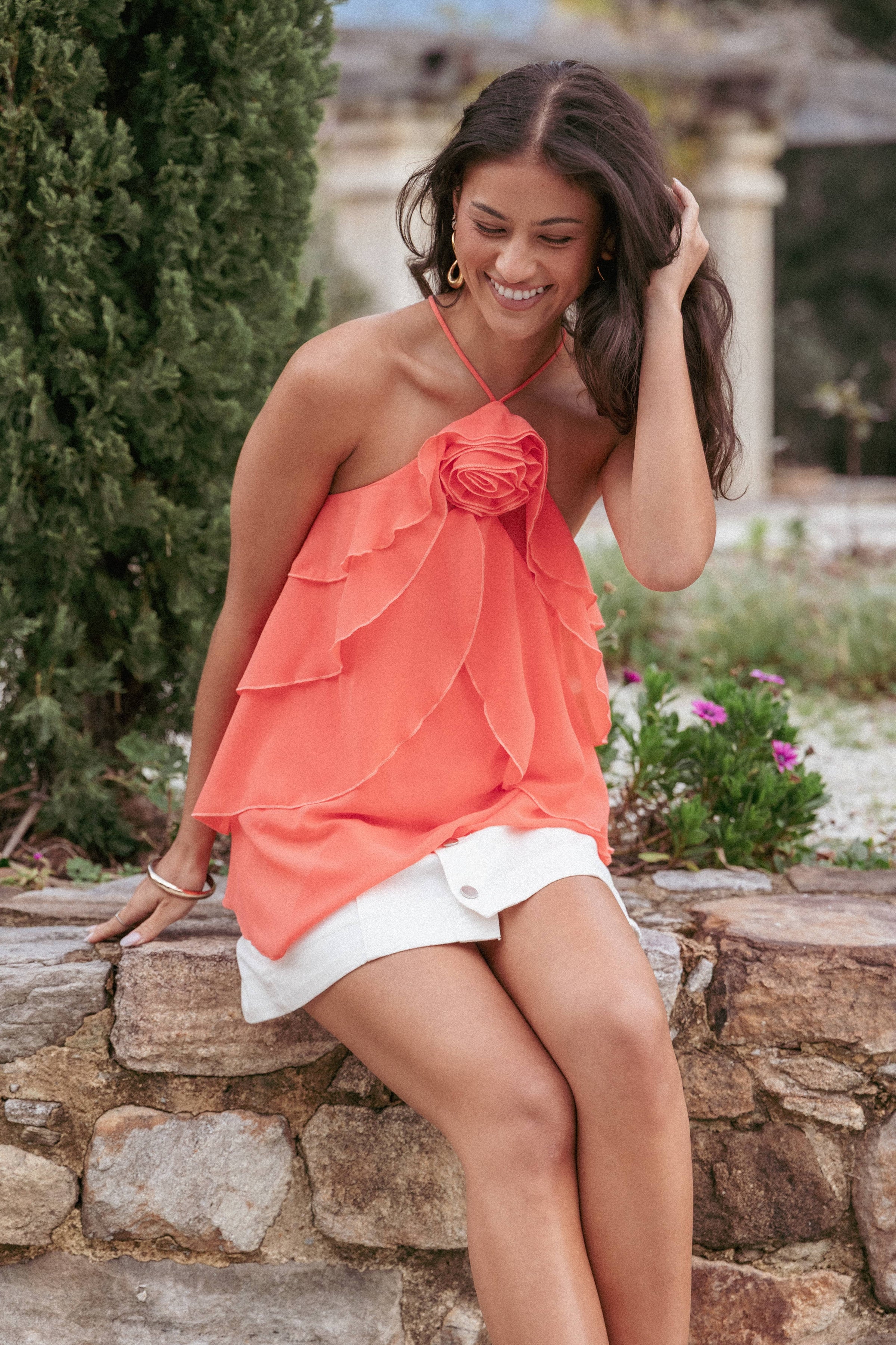 TOPS Zorina Halter Neck Chiffon Top - Sherbert