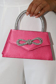 ACCESSORIES @Flicka Rhinestone Bow Bag - Pink Satin