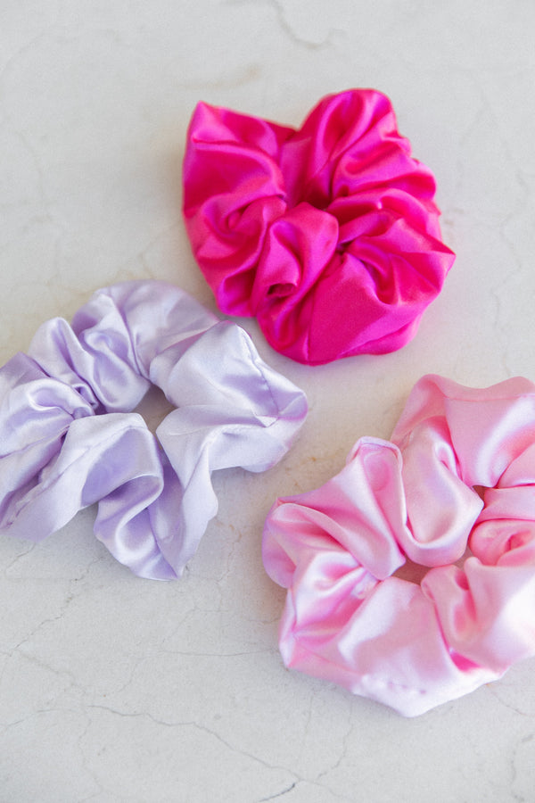 ACCESSORIES @Melissa 3 Pack Satin Scrunchie Set - Pink Multi