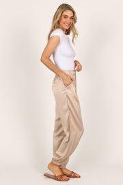 BOTTOMS Andy Satin Jogger Pant - Beige