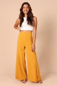 BOTTOMS @Annie High Waisted Wide Leg Pants - Mustard