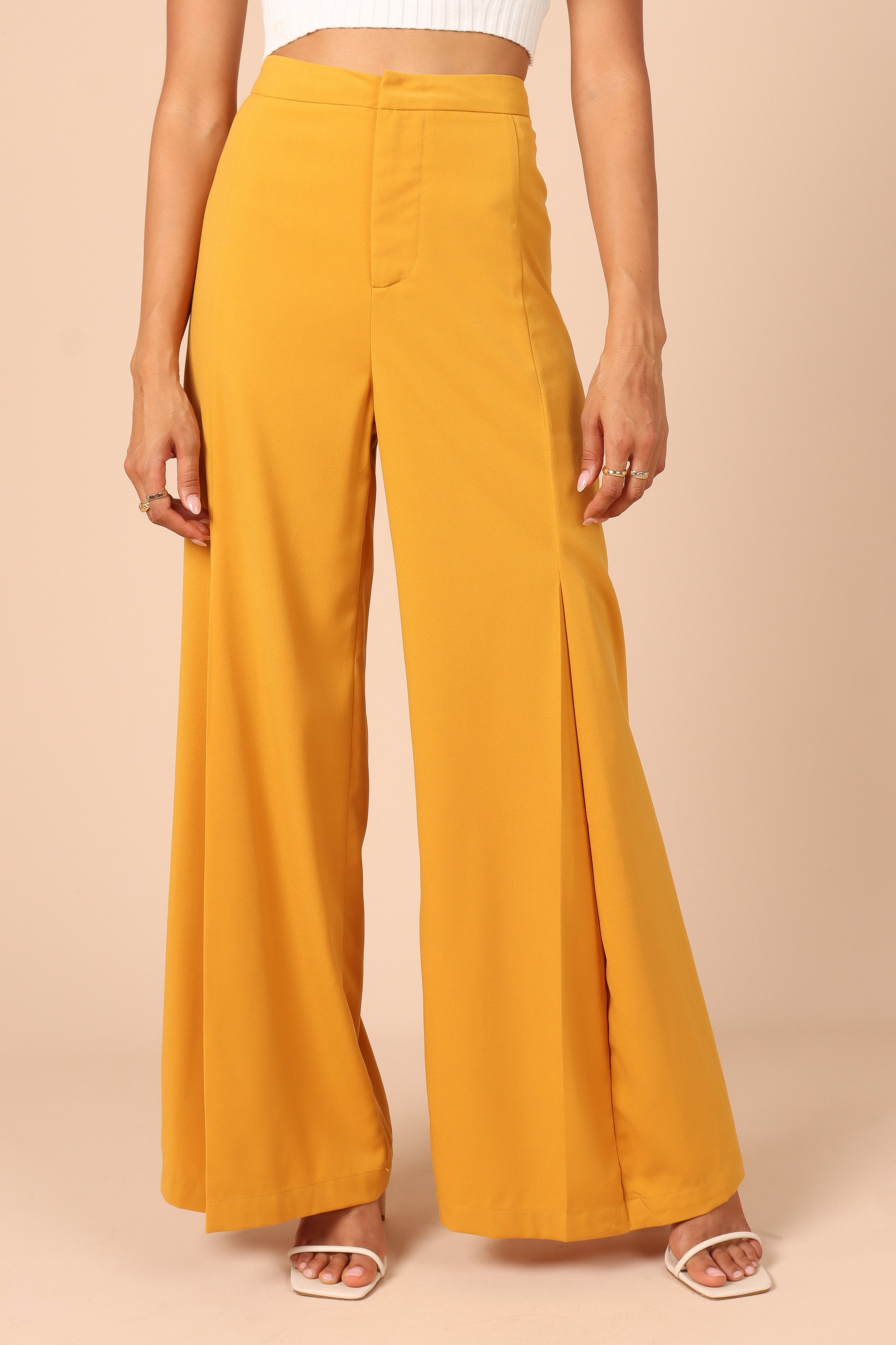 BOTTOMS @Annie High Waisted Wide Leg Pants - Mustard