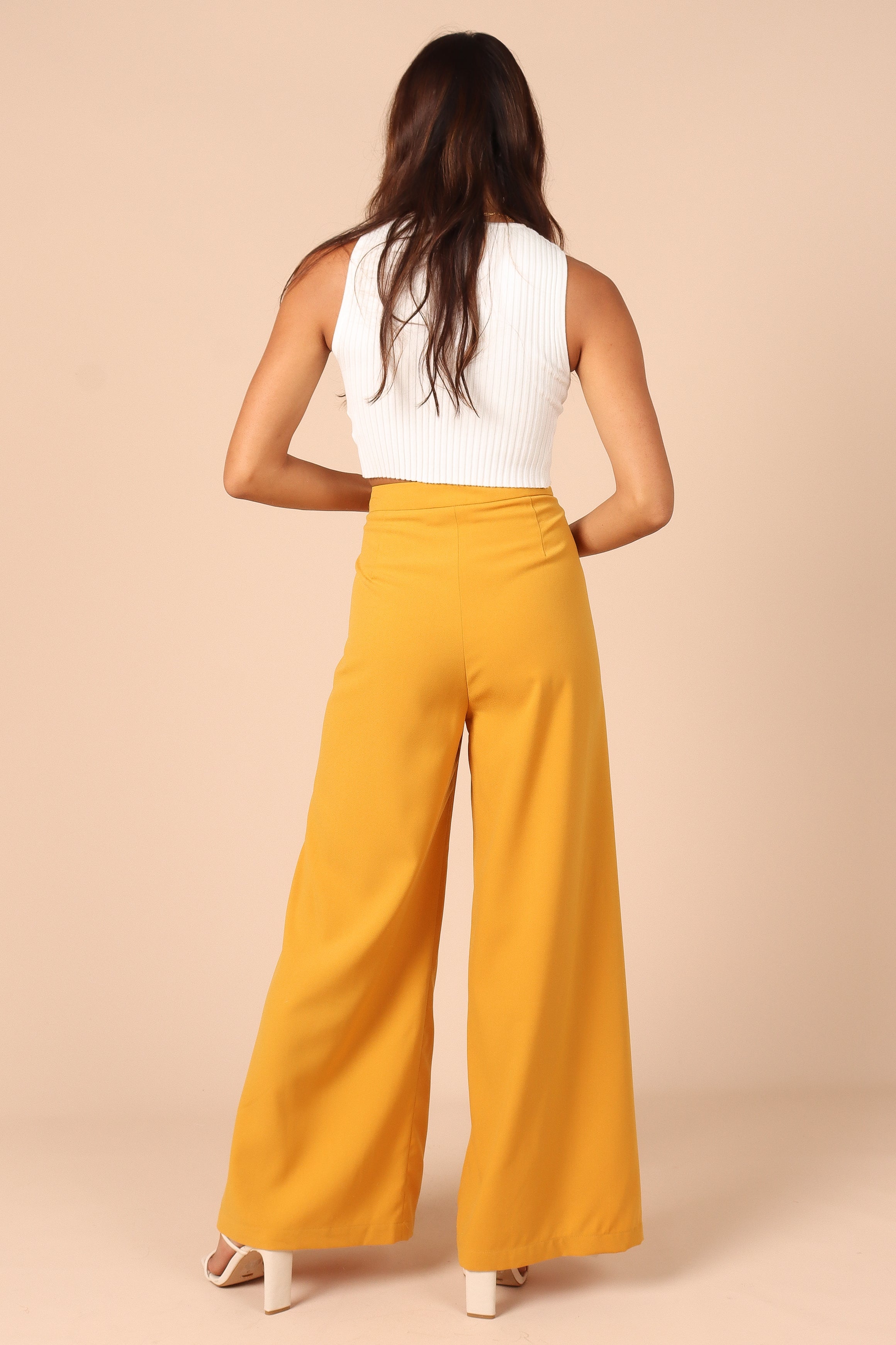 BOTTOMS @Annie High Waisted Wide Leg Pants - Mustard