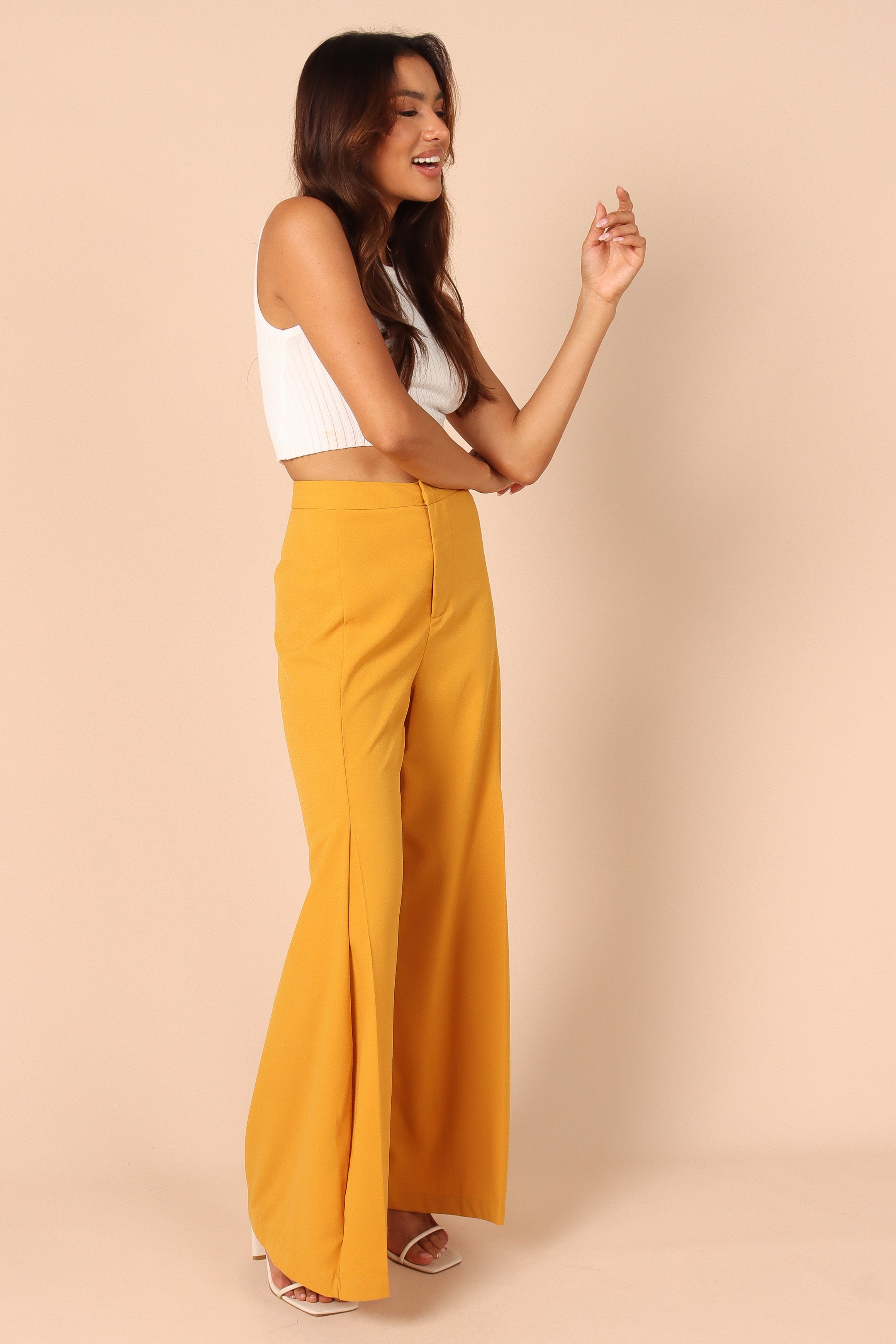 BOTTOMS @Annie High Waisted Wide Leg Pants - Mustard