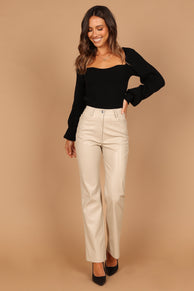 BOTTOMS @Ashley Faux Leather Pants - Bone