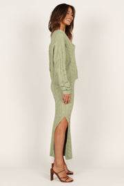 BOTTOMS @Aspen Cable Knit Skirt - Green
