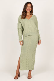BOTTOMS @Aspen Cable Knit Skirt - Green