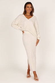 BOTTOMS @Aspen Cable Knit Skirt - White