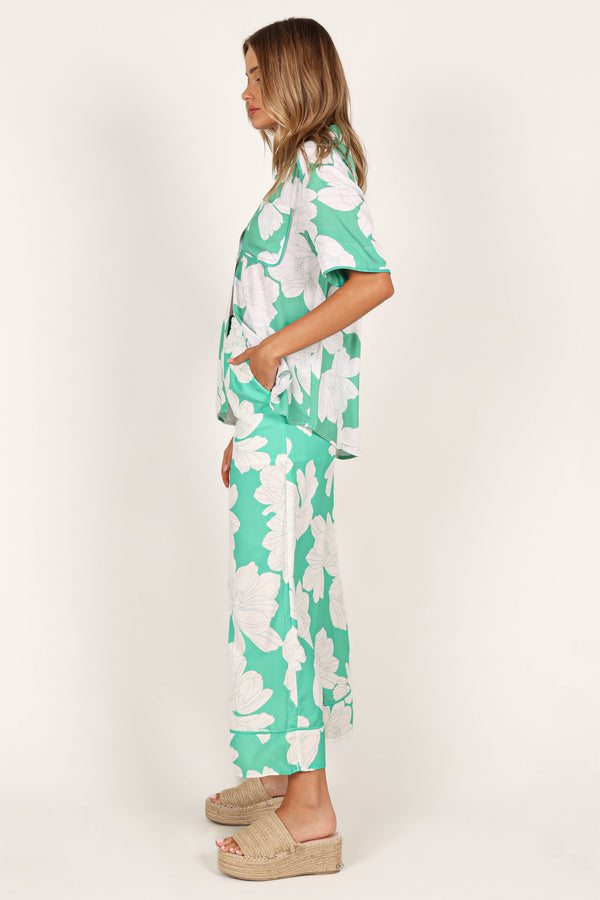 BOTTOMS @Bentley Wide Leg Pant - Green Floral (waiting on bulk)