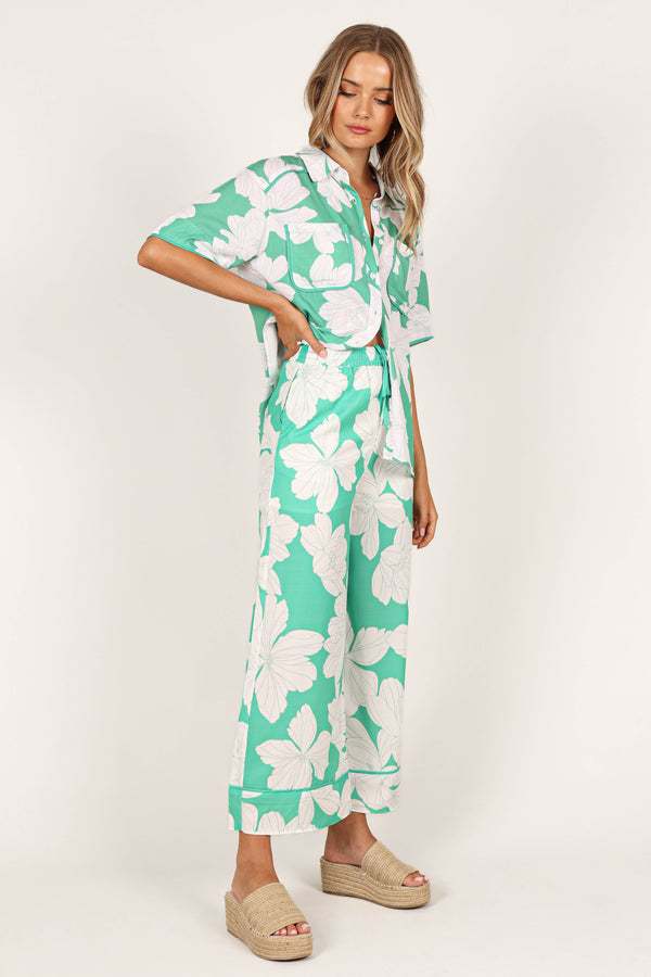 BOTTOMS @Bentley Wide Leg Pant - Green Floral (waiting on bulk)