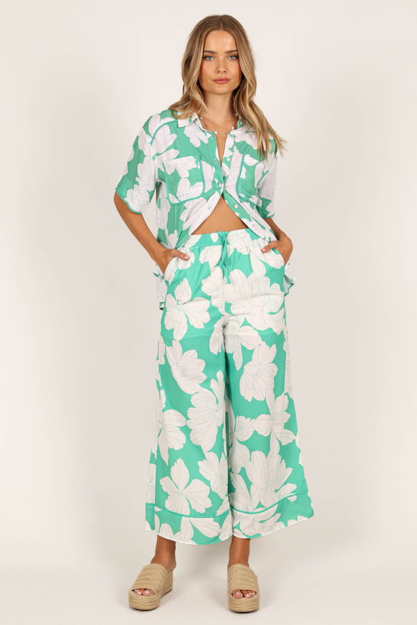 BOTTOMS @Bentley Wide Leg Pant - Green Floral (waiting on bulk)