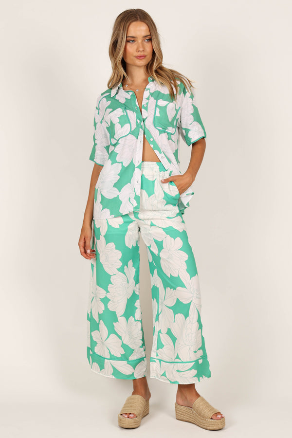 BOTTOMS @Bentley Wide Leg Pant - Green Floral (waiting on bulk)