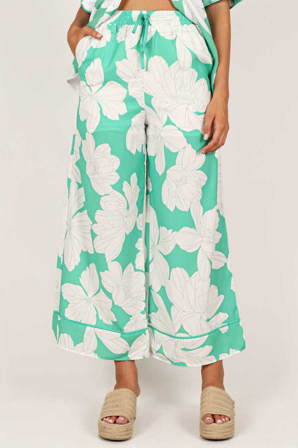 BOTTOMS @Bentley Wide Leg Pant - Green Floral (waiting on bulk)