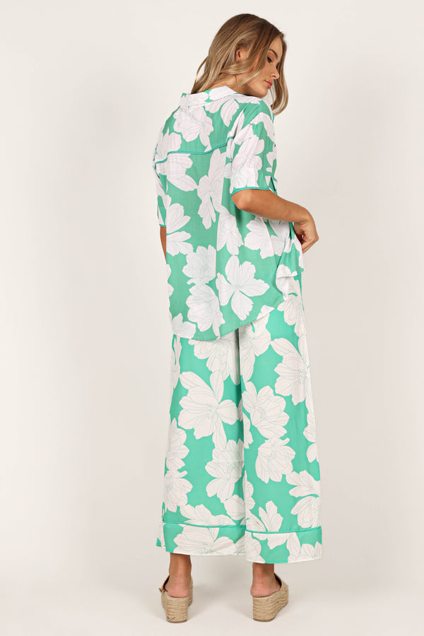 BOTTOMS @Bentley Wide Leg Pant - Green Floral (waiting on bulk)