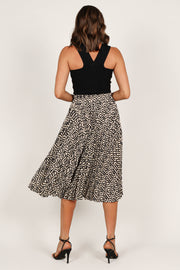 BOTTOMS @Carmel Pleat Midi Skirt - Black Print