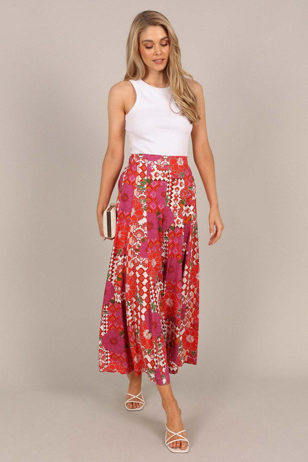 BOTTOMS @Claudia Wide Leg Pants - Pink / Red