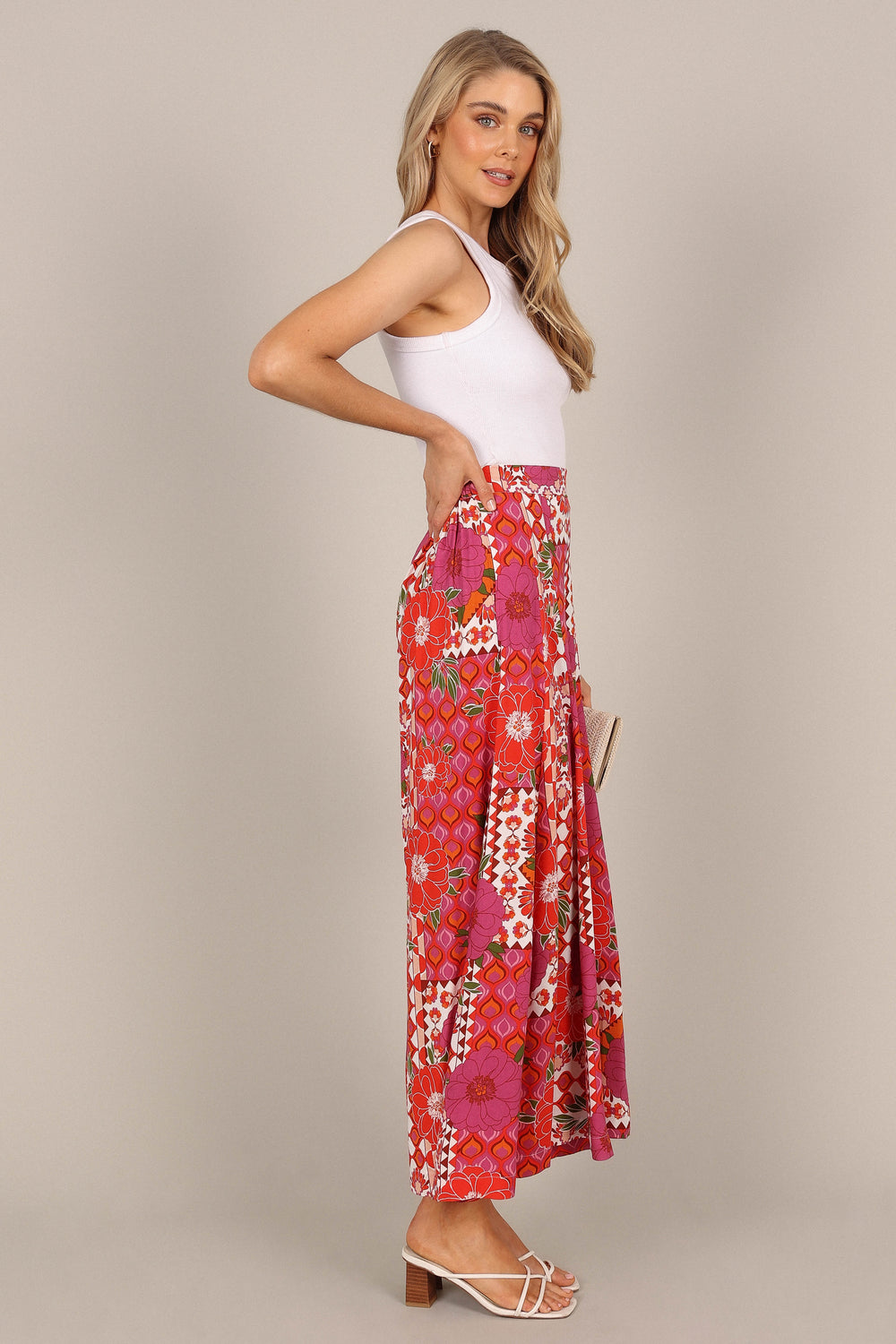 BOTTOMS @Claudia Wide Leg Pants - Pink / Red