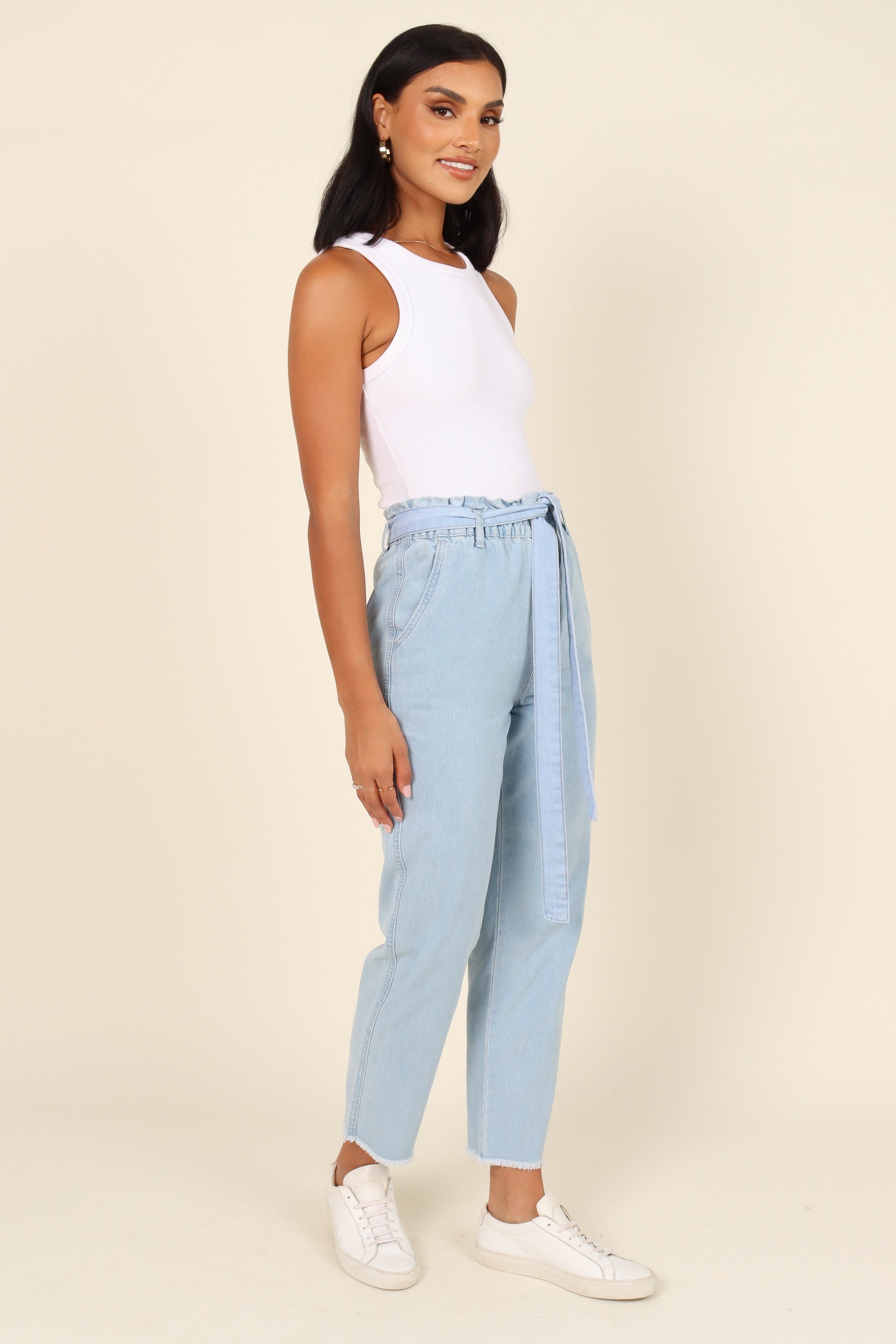 BOTTOMS @Dexter Paperbag Waist Jean - Light Blue Wash