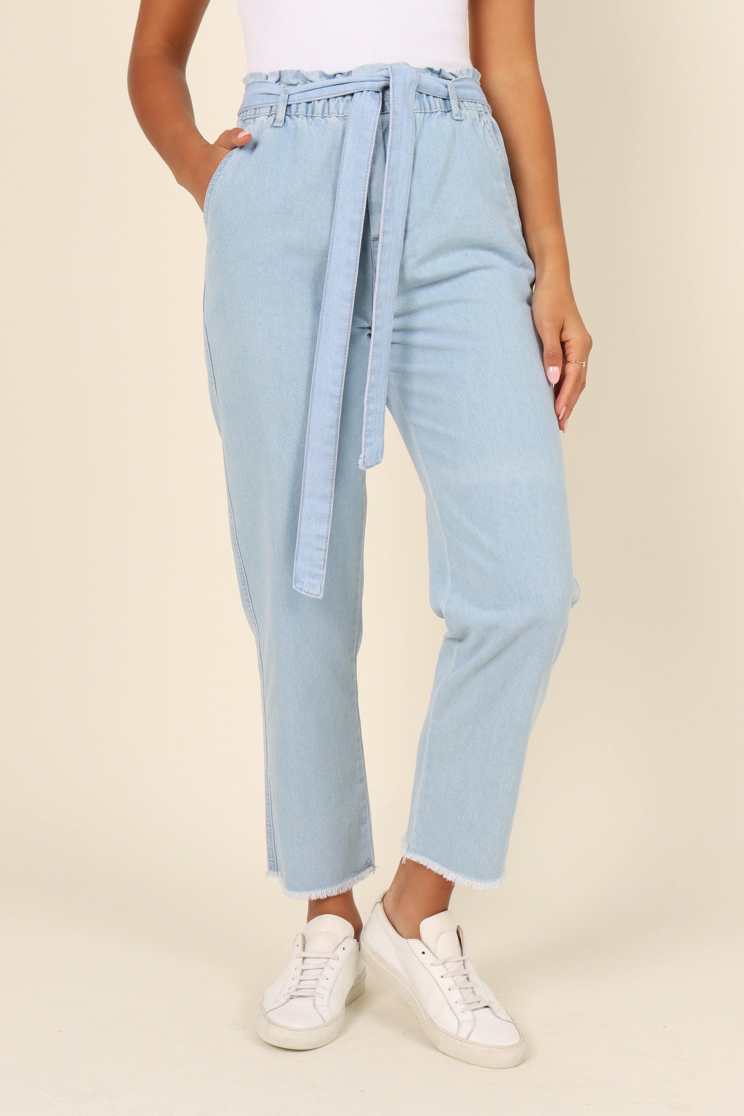 BOTTOMS @Dexter Paperbag Waist Jean - Light Blue Wash
