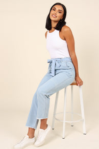 BOTTOMS Dexter Paperbag Waist Jean - Light Blue Wash