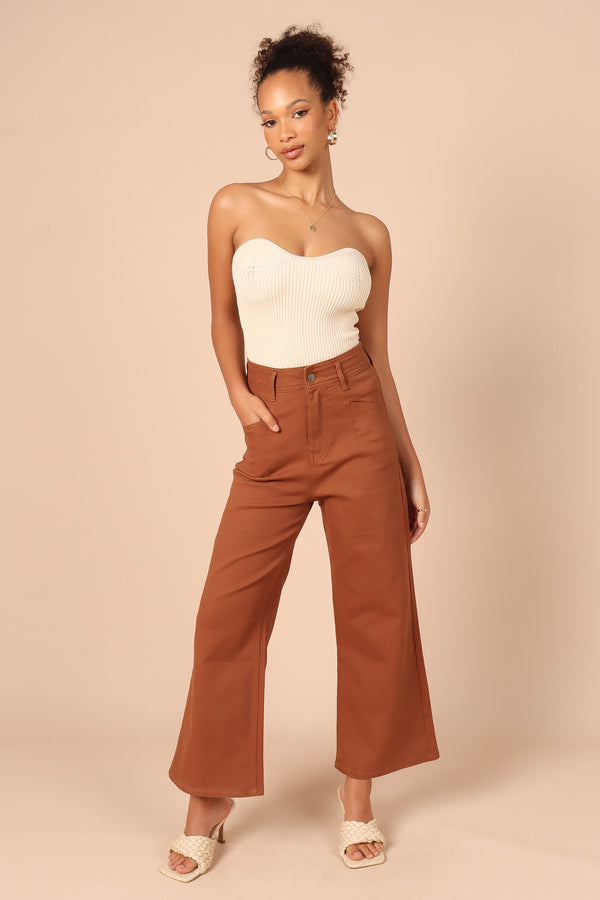 BOTTOMS Georgette High Waisted Straight Leg Pants - Brown