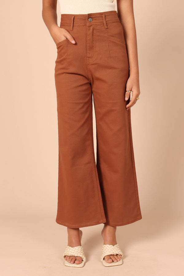 BOTTOMS Georgette High Waisted Straight Leg Pants - Brown