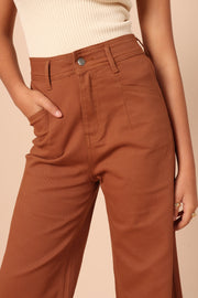 BOTTOMS Georgette High Waisted Straight Leg Pants - Brown