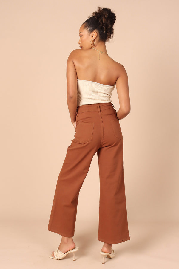 BOTTOMS Georgette High Waisted Straight Leg Pants - Brown