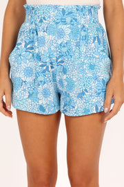 BOTTOMS @Hamish High Waisted Shorts - Blue Floral
