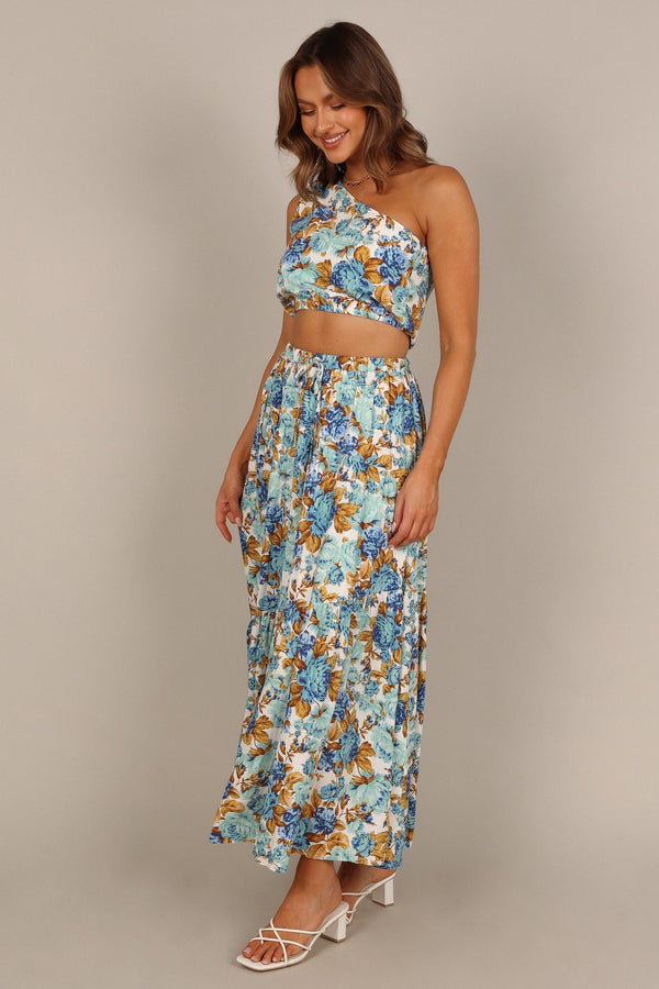 BOTTOMS @Jules High Waisted Maxi Skirt - Blue Floral (waiting on bulk)