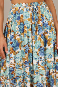BOTTOMS @Jules High Waisted Maxi Skirt - Blue Floral (waiting on bulk)