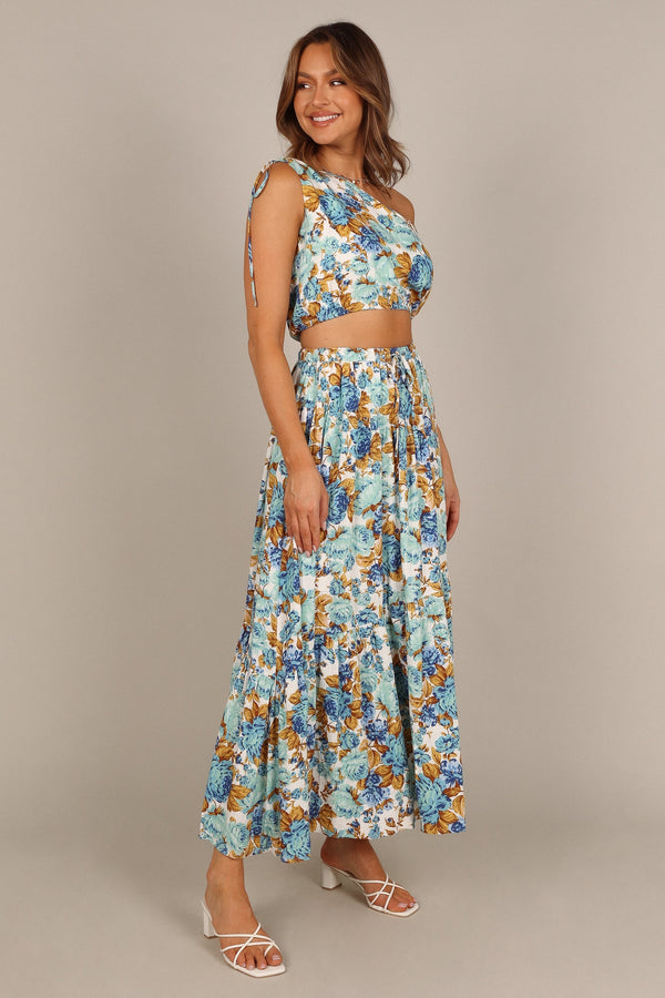 BOTTOMS @Jules High Waisted Maxi Skirt - Blue Floral (waiting on bulk)