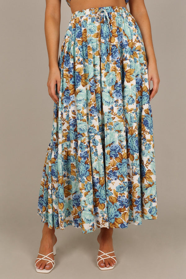 BOTTOMS @Jules High Waisted Maxi Skirt - Blue Floral (waiting on bulk)