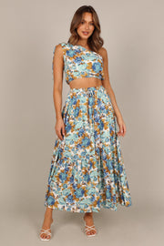 BOTTOMS @Jules High Waisted Maxi Skirt - Blue Floral (waiting on bulk)